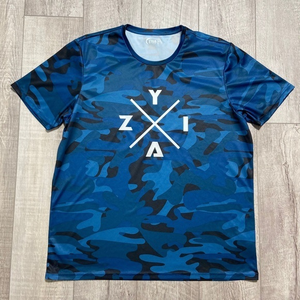 Zyia Active XXL Men's Ziyia-X Trainer Tee Shirt Camo Pattern Black Blue Teal EUC